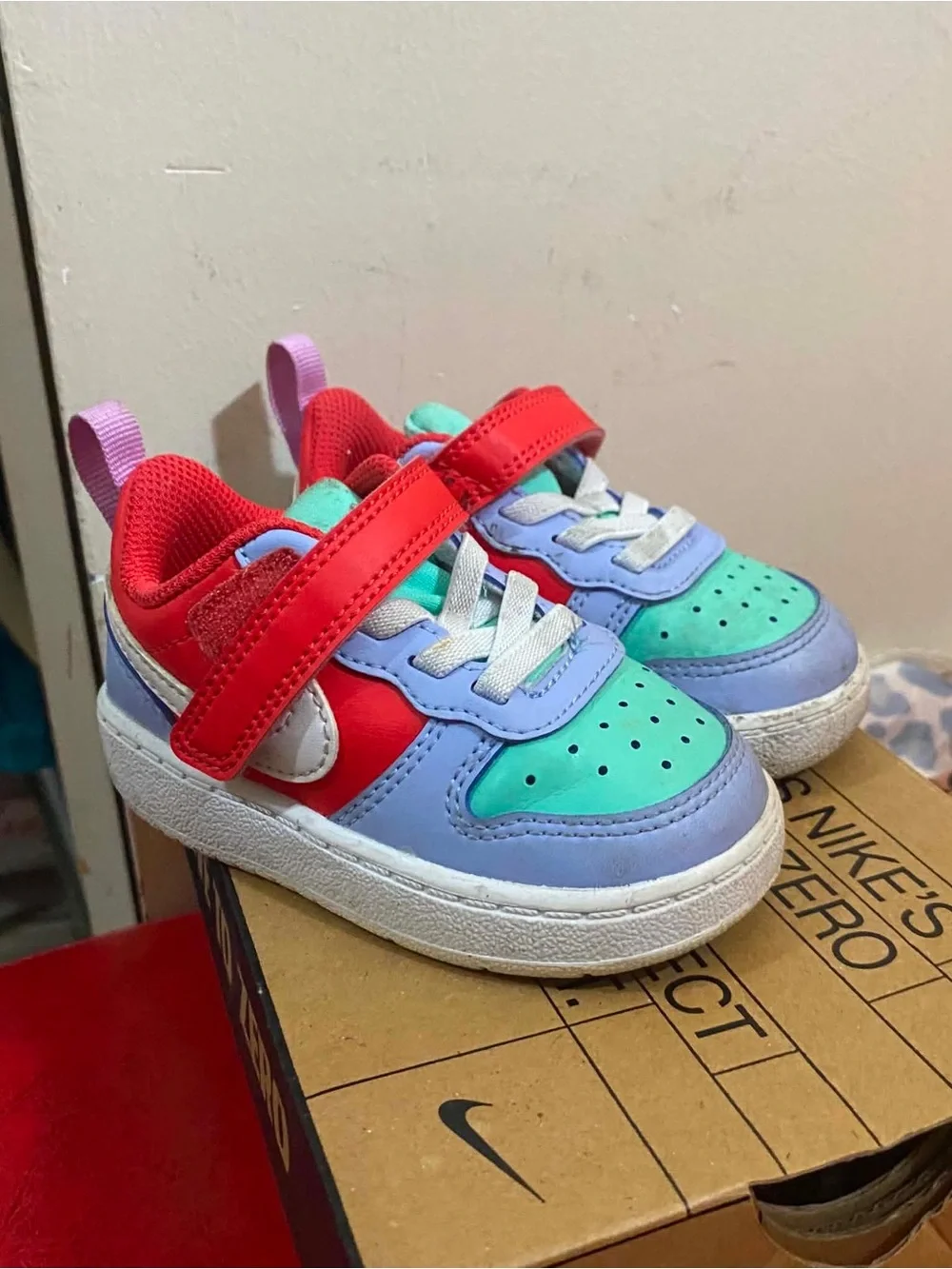 Nike Kids Red and White Velcro Sneakers
